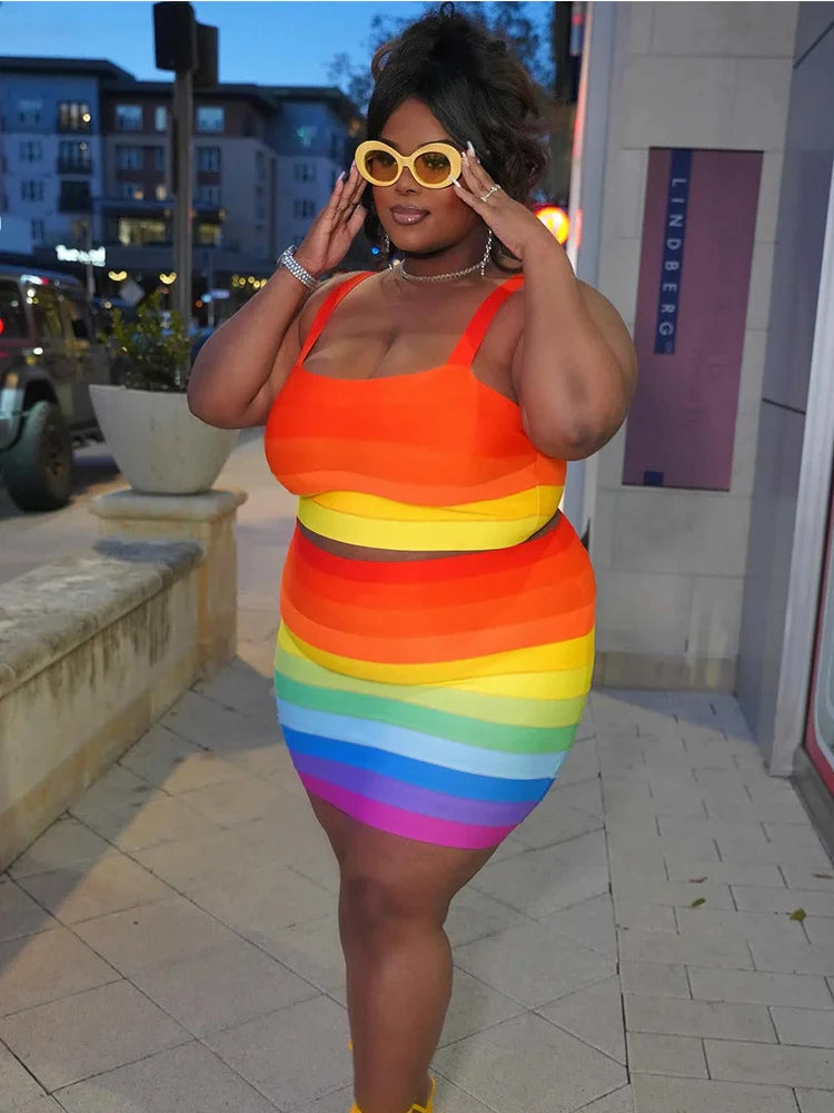 Wmstar Plus-Size Women’s Dress Set – Two-Piece Striped Vest Top & Skirt Summer Outfit for Wholesale & Dropshipping