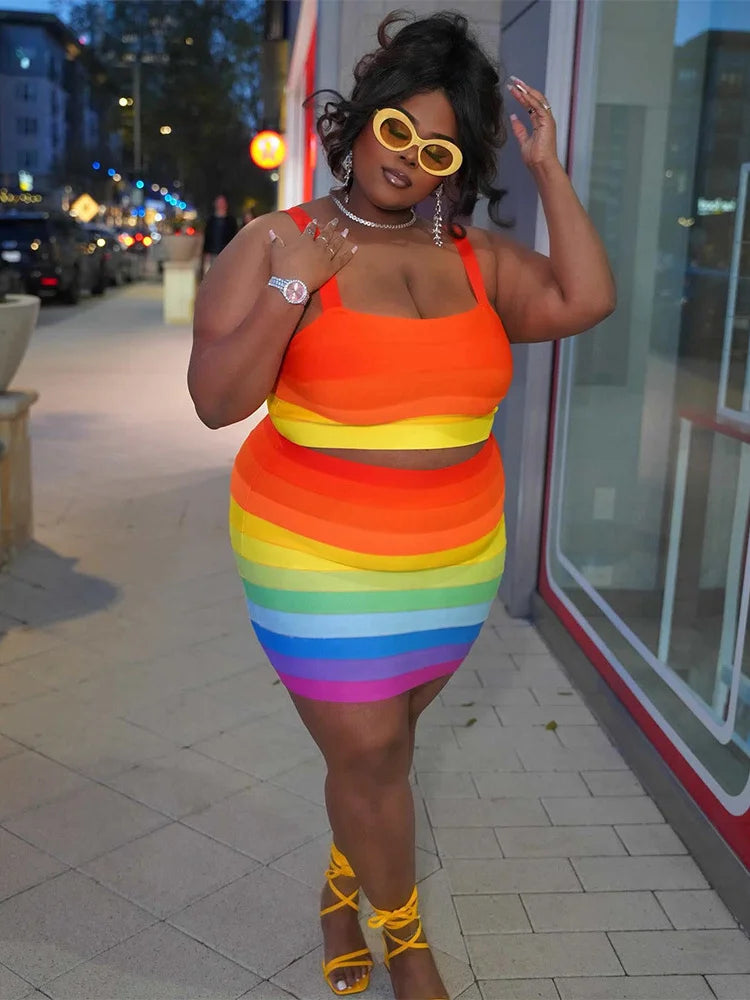 Wmstar Plus-Size Women’s Dress Set – Two-Piece Striped Vest Top & Skirt Summer Outfit for Wholesale & Dropshipping