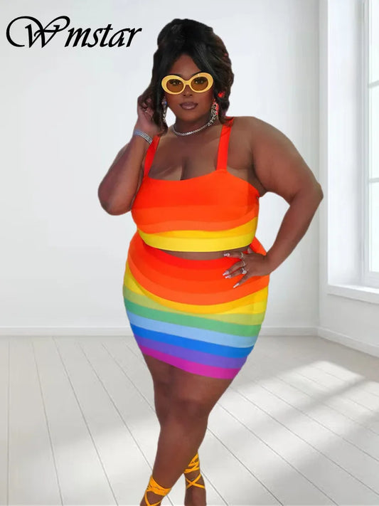 Wmstar Plus-Size Women’s Dress Set – Two-Piece Striped Vest Top & Skirt Summer Outfit for Wholesale & Dropshipping